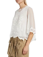 Vera Lace-Embroidered Mesh Top