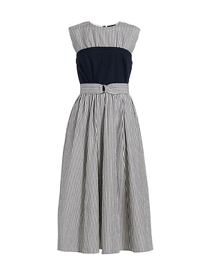 Cotton Striped Bustier Midi-Dress