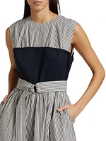 Cotton Striped Bustier Midi-Dress