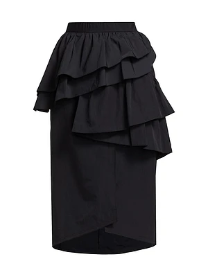 Asymmetric Ruffled Parachute Midi-Skirt