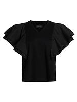 Cotton Ruffled V-Neck T-Shirt