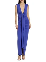 Tie-Front Gathered Maxi Dress