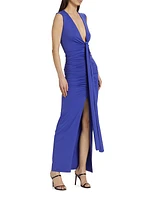 Tie-Front Gathered Maxi Dress