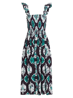 Aveline Tie-Dye Smocked Midi-Dress