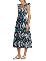 Aveline Tie-Dye Smocked Midi-Dress