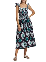 Aveline Tie-Dye Smocked Midi-Dress