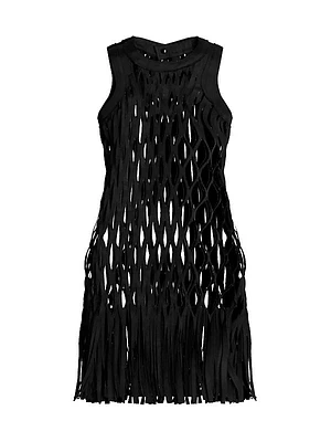 Woven Cotton-Blend Fringe Dress