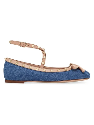 Rockstud Denim Ballerina Flats