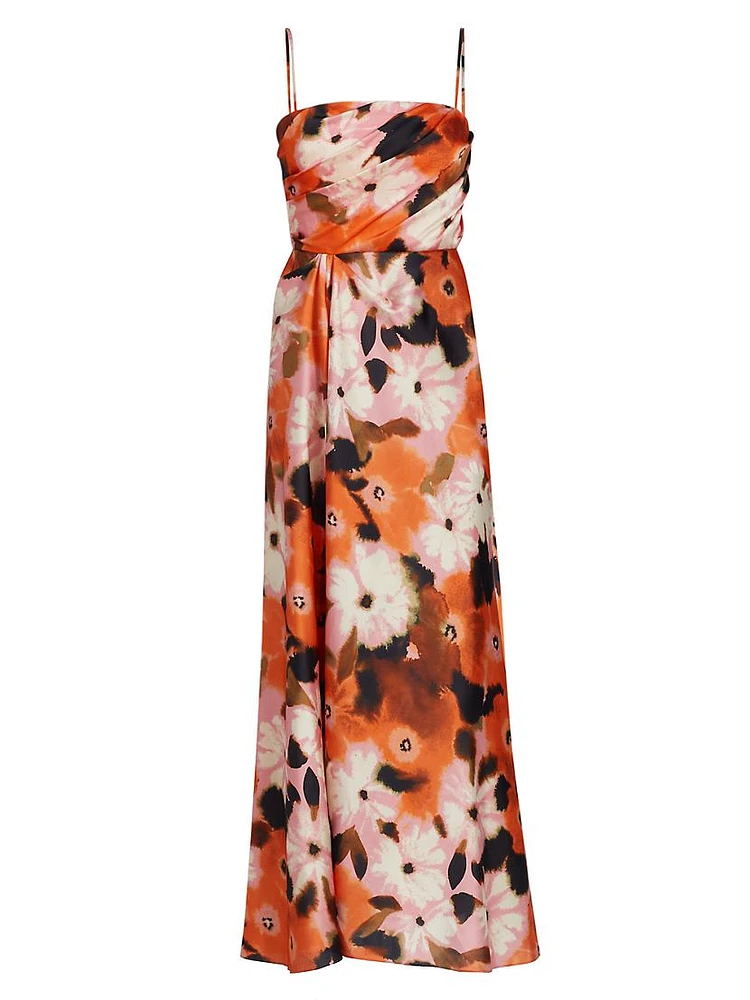 Chloe Watercolor Geranium Maxi Dress