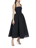 Halterneck Stretch Crepe & Cloque Midi-Dress