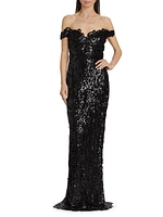 Sequin Off-The-Shoulder Gown