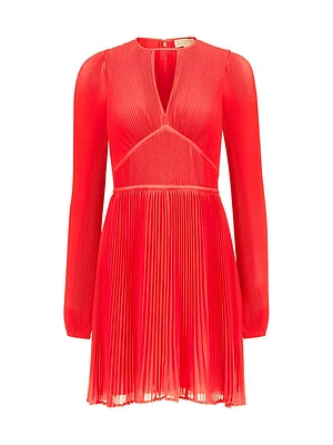 Pleated Long-Sleeve Minidress