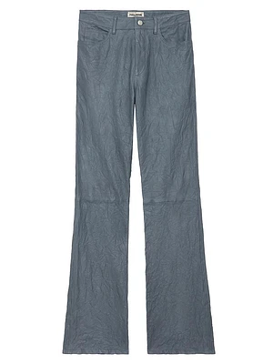 Pistol Cuir Froisse Leather Boot-Cut Pants