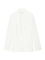 Linen-Blend Crinkled Blazer