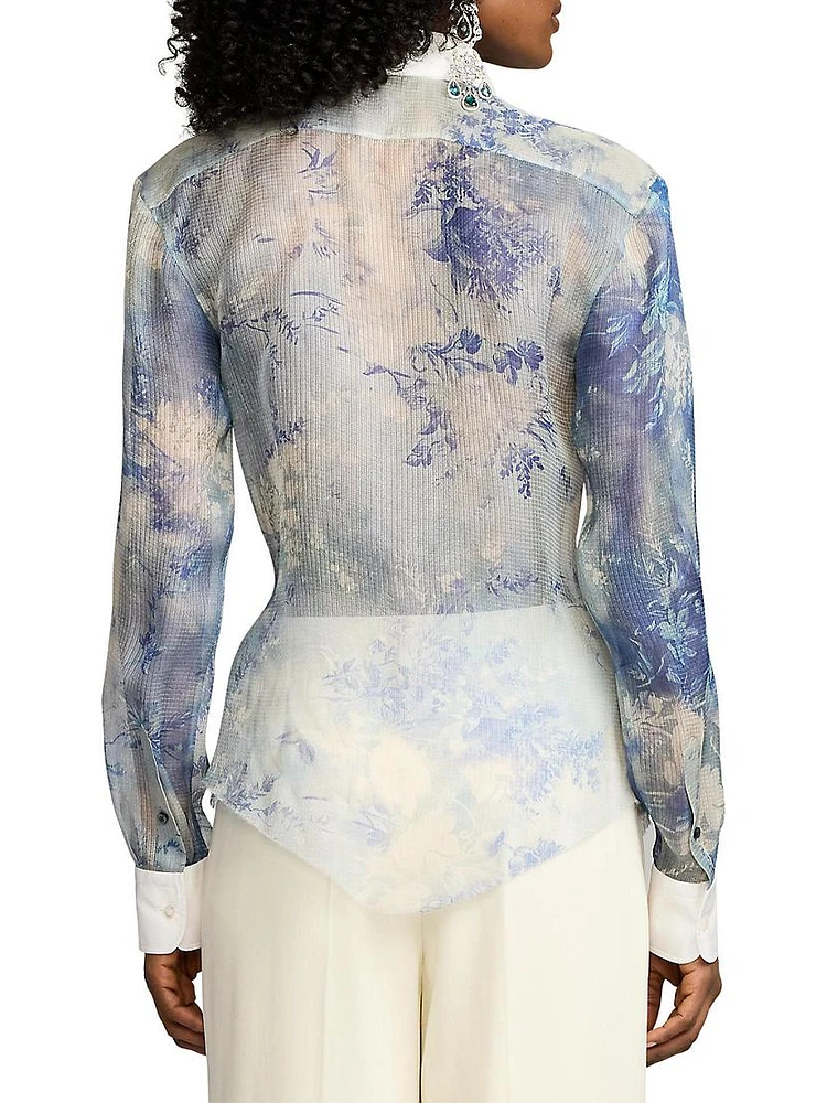 Nancie Sheer Floral Silk Shirt