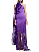 Marlee Fringed Silk Halterneck Dress