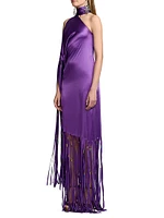 Marlee Fringed Silk Halterneck Dress