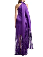 Marlee Fringed Silk Halterneck Dress