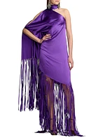 Marlee Fringed Silk Halterneck Dress