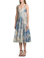 Tarian Bleached Floral Fit & Flare Midi-Dress