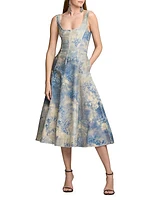 Tarian Bleached Floral Fit & Flare Midi-Dress