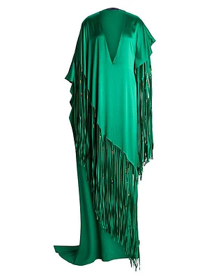 Clarisa Fringed Silk Charmeuse Gown