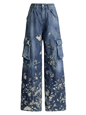 Berke Embellished Wide-Leg Cargo Jeans