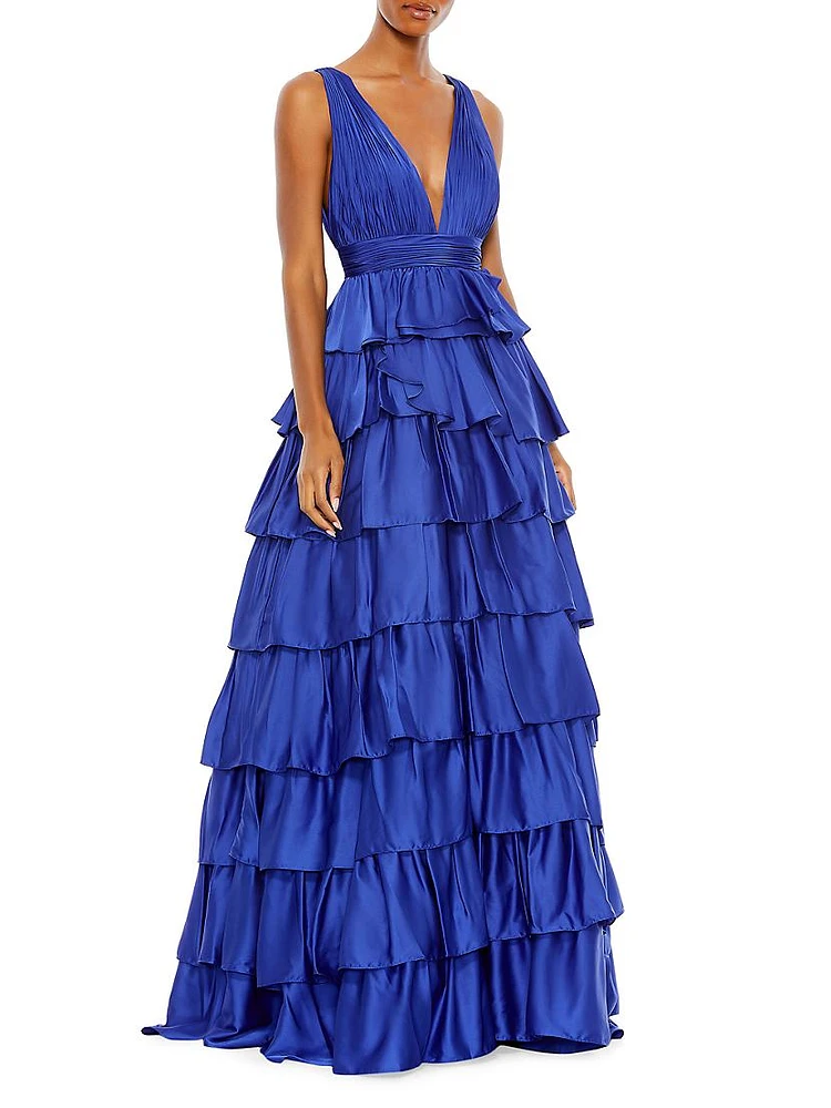 Plunge Ruffled Gown