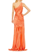 Asymmetric Pleated Satin Gown