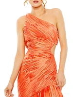 Asymmetric Pleated Satin Gown