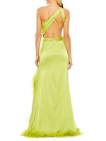 Embellished Satin One-Shoulder Cut-Out Gown