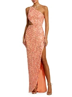 Embellished One-Shoulder Cut-Out Gown