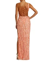 Embellished One-Shoulder Cut-Out Gown