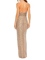 Ruched Sequin Halter Gown