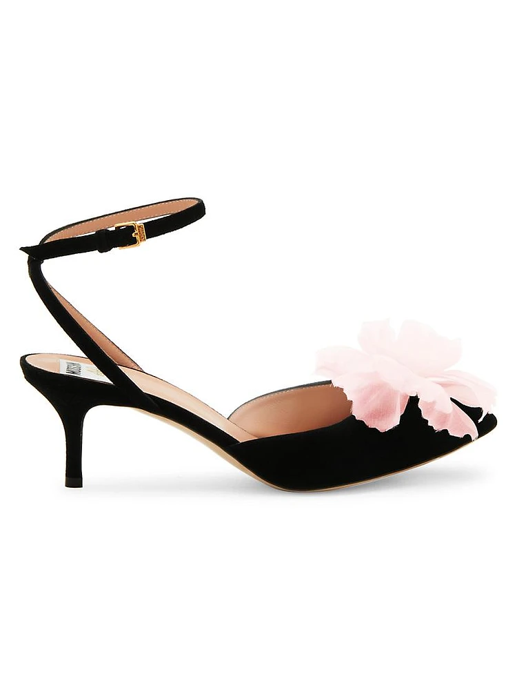 Cloud 50MM Suede Floral-Embellished Ankle-Strap Pumps