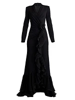 Ruffle-Trimmed Crepe Gown