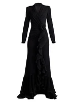 Ruffle-Trimmed Crepe Gown