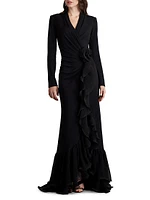 Ruffle-Trimmed Crepe Gown