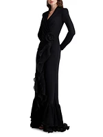 Ruffle-Trimmed Crepe Gown