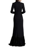 Ruffle-Trimmed Crepe Gown