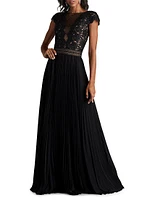 Mixed-Media Sequin-Embellished Gown