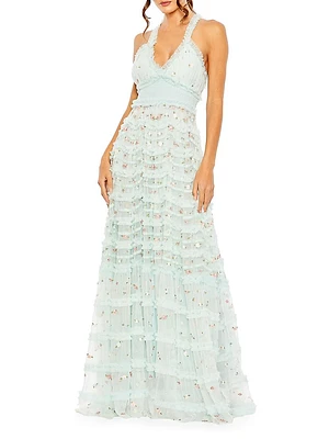 Embroidered Tulle Gown