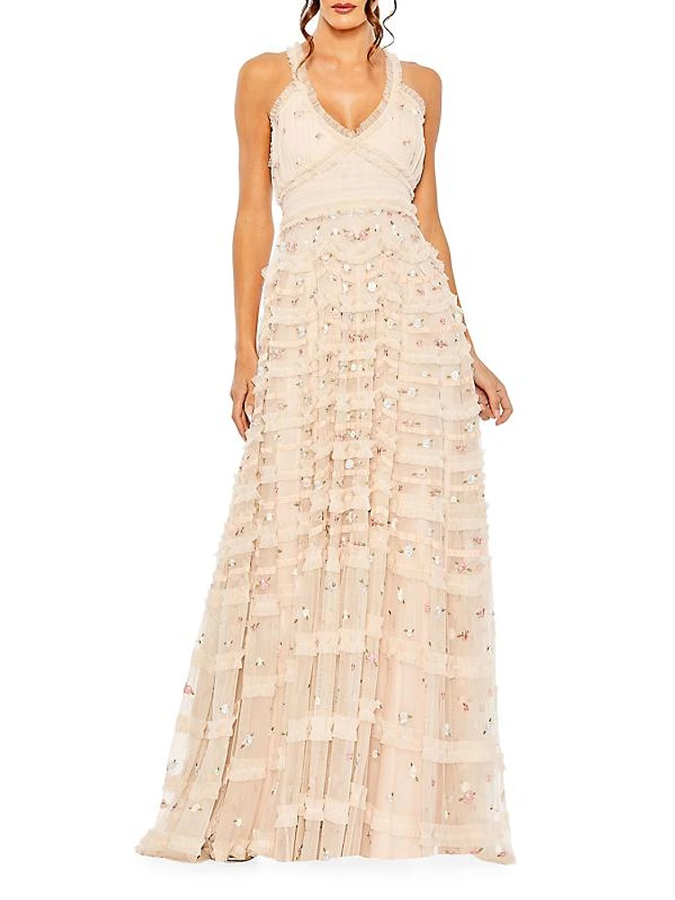 Embroidered Tulle Gown