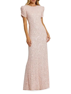 Beaded Short-Sleeve Gown