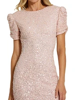 Beaded Short-Sleeve Gown