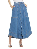 Denim Wave Maxi Skirt