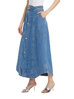 Denim Wave Maxi Skirt