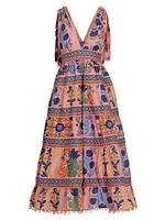 Seashell Tapestry Tiered Midi-Dress