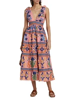 Seashell Tapestry Tiered Midi-Dress