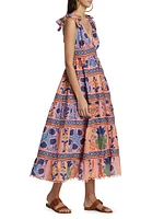 Seashell Tapestry Tiered Midi-Dress